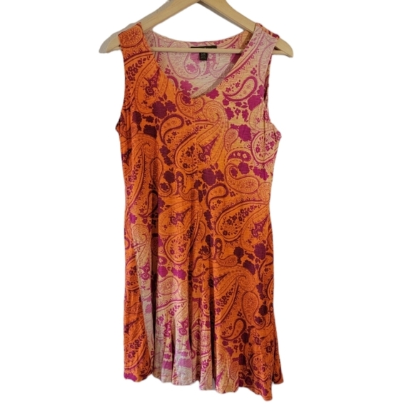 Tommy Bahama Orange Red Floral Paisley Beach Dress Sz L Sleeveless V-neck Casual - Picture 1 of 12